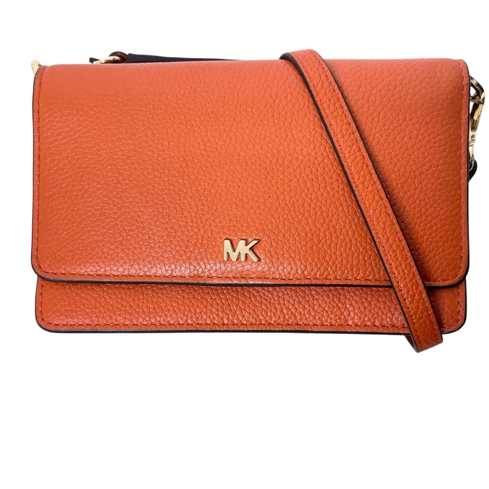 Michael Kors Pebbled Leather Smartphone Crossbody Wallet Bag Orange